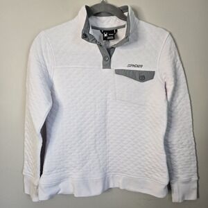 Spyder Women's 1/4 Snap Pullover Mock Neck Jacket Sweater quilted Size M White